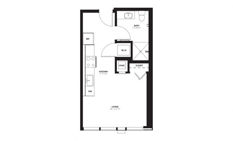 Floor plan for studio, 1 bath, 415 sqft